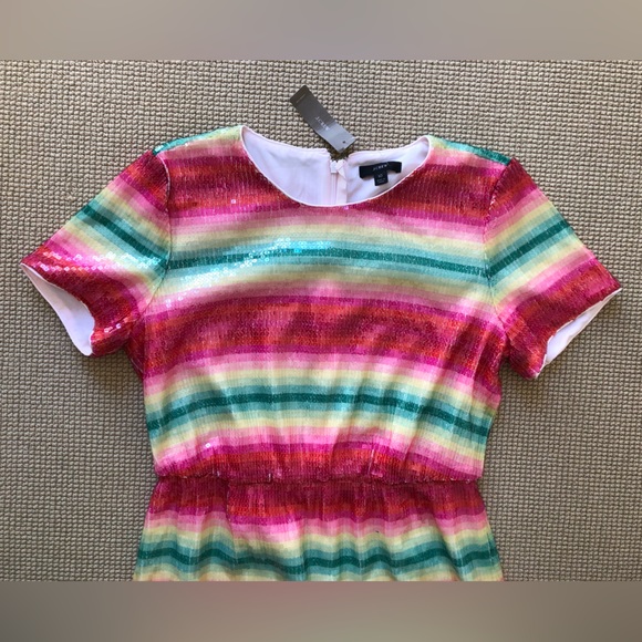 J. Crew sequin stripe cap sleeve sheath dress watermelon colorful SZ 10 NWT - Picture 6 of 8